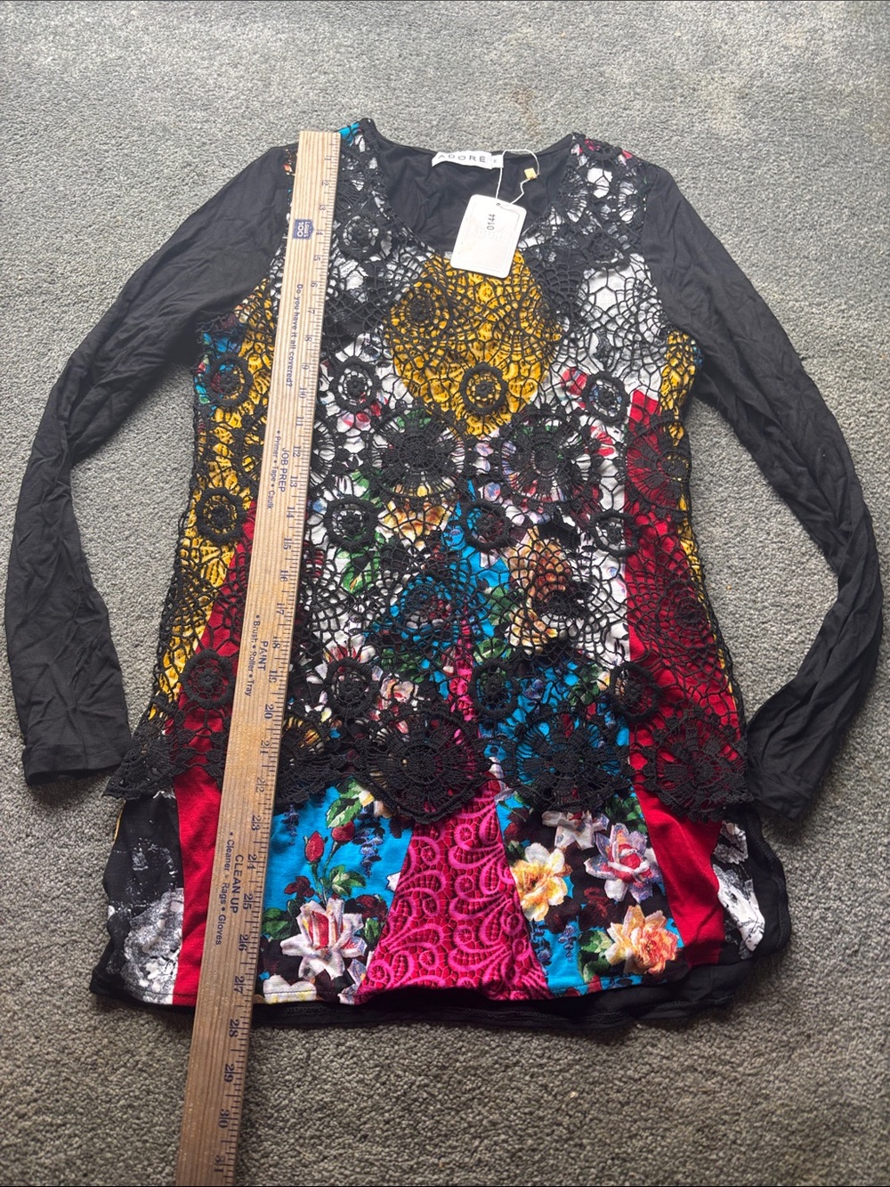 Crochet Lace Multicolor Floral Long Sleeve Tunic women’s medium adore